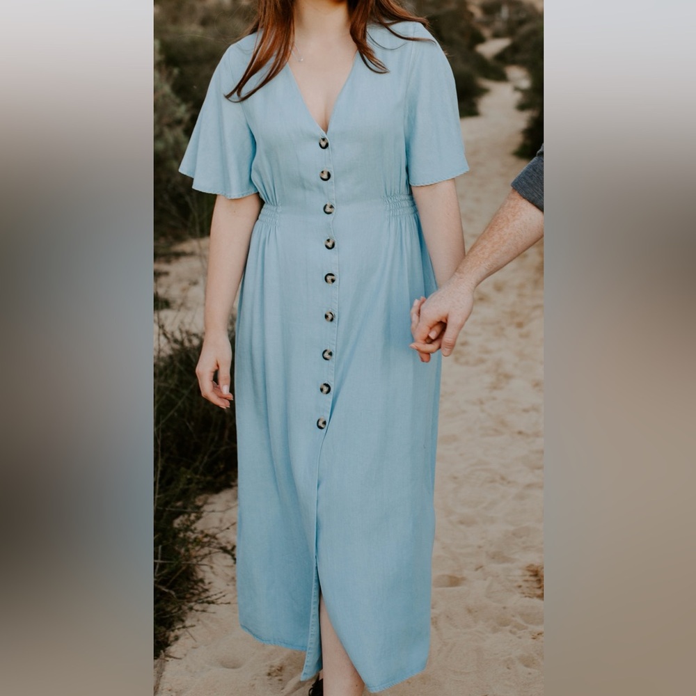 Light blue denim style maxi dress